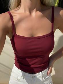 DAZY 女款夏季露背修身短版細肩帶背心，休閒性感街頭風內搭上衣，適合夜店外訪、酒紅、校園風 - 酒紅色 - 查看 6