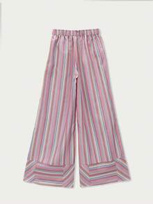Nöista 休闲条纹松紧带裤 - 粉色 - 查看 2