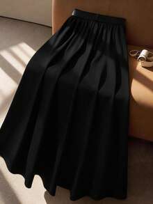 GlowEve CURVE Plus Size Women Summer Elegant Black White Contrast Belt A-Line Midi Skirt,Minimalist Fashion Business Work,Autumn Wedding Casual Versatile Daily Fall - Black and White - View 2