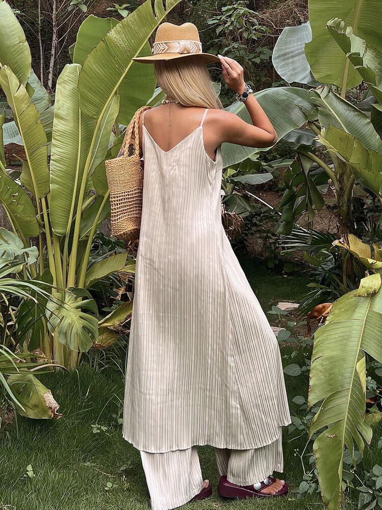 Women's V-Neck Bohemian Casual Sleeveless Off-Shoulder Long Vest Top, Brown, Spring & Summer Lounge Sets For Women