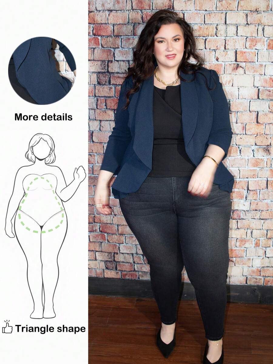 Truni Plus Shawl Collar Open Front Blazer Without Cami Top In Fall/Winter, For Pear Triangle Body Shape