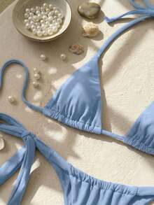Swim SXY Set Bikini Mini Cup Halter Seksi Kepang untuk Wanita - Baby Blue - View 2