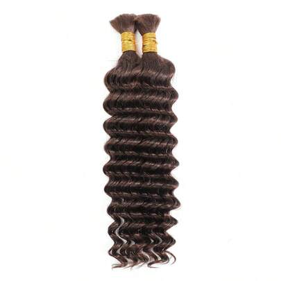 Boho Braids 2件装无纬深波浪钩编人发，纯色2号深棕色巧克力色，原生人发接发，无结辫子接发，女士专用