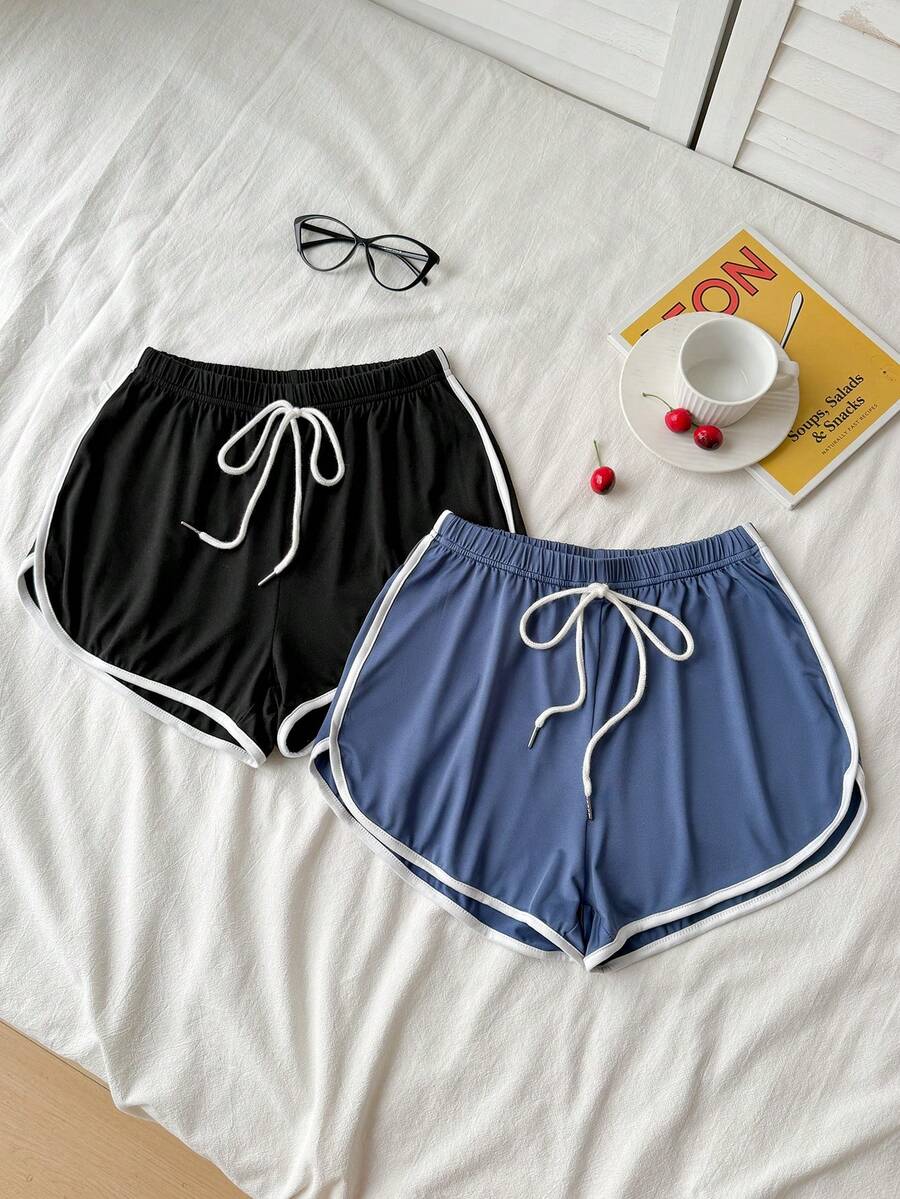 SHEIN 两件套女士休闲运动撞色滚边家居裤套装 - 彩色 - 查看 1