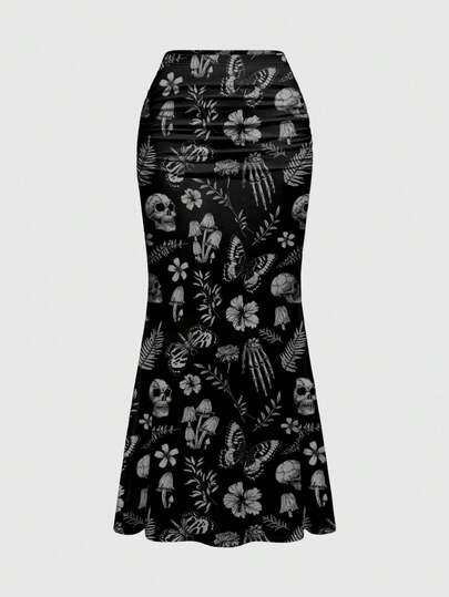 ROMWE Goth Falda elegante de talla grande con pliegues, de estilo gótico, misterioso y romántico para vacaciones