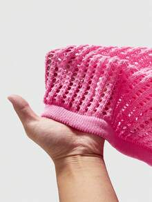 ROMWE MEN Street Life 男士街头风字母图案镂空针织短袖上衣，夏季 - 粉色 - 查看 6