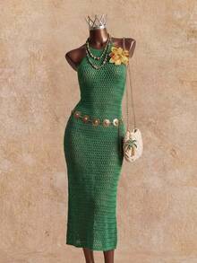 勾織露背繞頸緊身洋裝 - 摩卡棕 - 查看 2