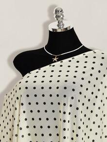 SHEIN ICON Plus Size Women Polka Dot Print Asymmetric Collar Fashionable Top - Apricot - View 4
