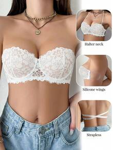 DesireSculpt 1pc Lace Backless Underwire Bra For Women, Small Bust Enhancing, Supportive, Slip-Resistant, Strapless Spaghetti Strap Bra - Multicolor - View 6