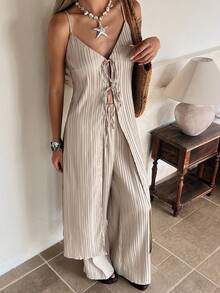 DAZY Chaleco largo sin mangas con escote en V estilo bohemio casual para mujer, color marrón, conjunto de ropa de estar en casa para primavera y verano - Marrón - Ver 5