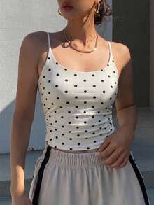 DAZY Áo camisole mùa hè dành cho nữ, ôm sát, xếp ly, dây thun, cổ tròn. - Đen và trắng - Xem 2