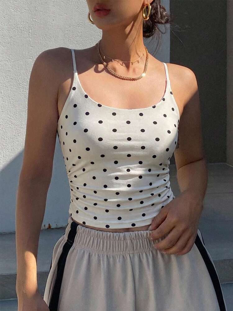 Women's Summer Fitted Pleated Elastic Strap Scoop Neck Camisole