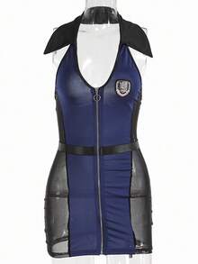 Fantasy Costume 性感军官制服连衣裙，采用金属拉链设计 - 藏蓝色 - 查看 4