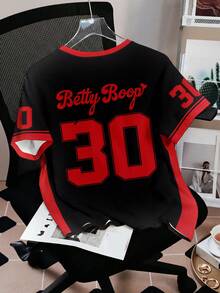 Attitoon Betty Boop x SHEIN 女士休闲简约圆领短袖宽松T恤 - 彩色 - 查看 2