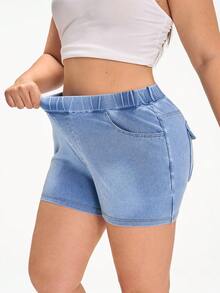 Flexra Shorts vaqueros casuales y versátiles para uso diario con bolsillos para mujer talla grande - Azul - Ver 4
