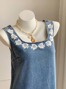 Comfortcana Women's Fish Print Square Neck Sleeveless Denim Dress, Summer - Light Wash - View 5