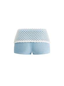 ROMWE Avant Crochet Knit Extremely Low Waist Micro Mini Flower & Starfish Decor Shorts - Blue - View 2