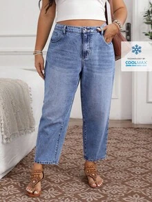 EMERY ROSE Plus Size Solid Color Minimalist Business Casual Everyday Jeans Holiday Light Blue Summer - Blue - View 10