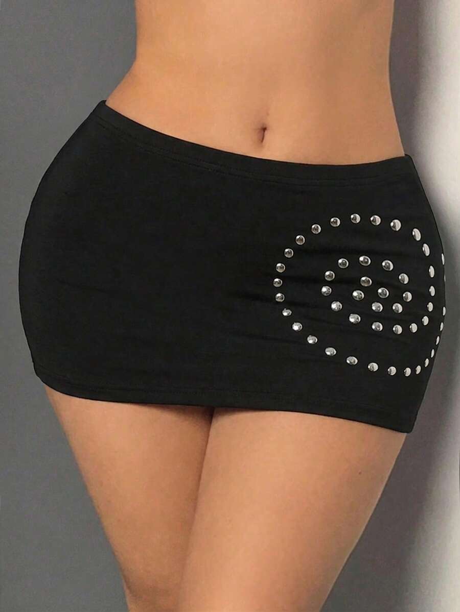 StreetHx Chân váy ngắn dệt kim đính sequin màu đen dành cho nữ - màu đen - Xem 1