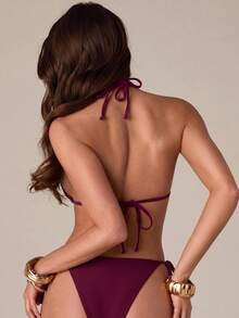 SHEIN BAE Bottom de bikini con nudo frontal para vacaciones en la playa de mujer - Burdeos - Ver 4