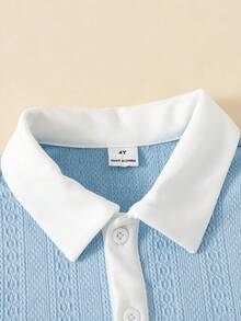 SHEIN 男童撞色POLO领短袖半拉链上衣和松紧腰短裤两件套，适合春、夏、秋季日常穿着、运动、郊游、上学、聚会、节日、演出和拍照。 - 彩色 - 查看 5