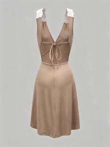 Swim Vcay Ropa de verano Mujer Top de cubrecuerpo de playa de encaje con contraste - Caqui - Ver 8