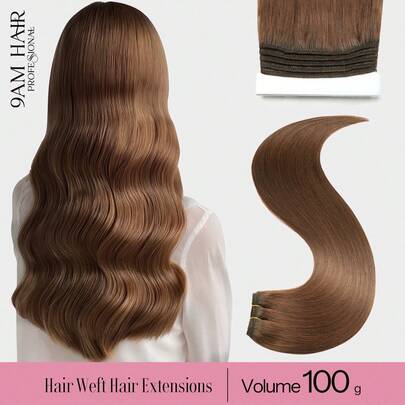 Tóc nối dạng dệt 100% tóc thật, màu nâu trung bình số 4, kiểu thẳng, dài từ 14-22 inch, 100g, dệt đôi, không đường nối, chất lượng cao, dày dặn, tóc thật khỏe mạnh, phù hợp cho tóc mỏng, dùng trong salon và cho mọi phụ nữ/bé gái sử dụng hàng ngày.