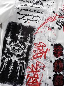 ROMWE MEN Goth Camisa de manga corta con estampado gótico para hombres - Blanco - Ver 3