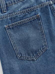 ROMWE MEN Quần short denim nam kiểu dáng thường ngày in hình ngọn lửa, thích hợp cho mùa hè. - Màu xanh lam - Xem 5