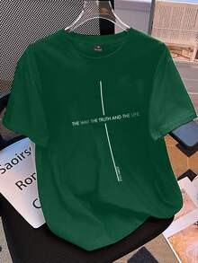 Manfinity Homme Camiseta de manga corta holgada y casual con estampado de letras, para verano - Verde - Ver 2