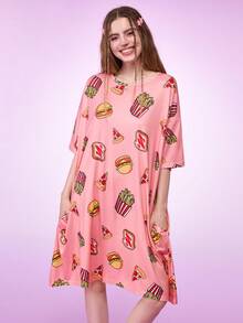 1 bộ đồ ngủ nữ dáng rộng in hình hamburger, khoai tây chiên, pizza. - Nhiều màu - Xem 4