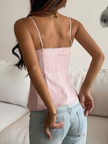 DAZY White Patchwork Ruffle Waist Camisole Casual Sexy Summer Top For Women Golf School Vacation - Pink - View 7