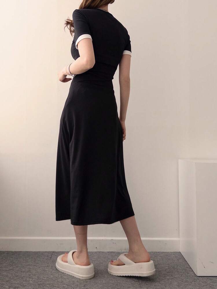 Women's Contrast Color Casual Long Dress