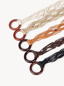 Opalesca Thời trang xuân hè nhiều màu Bohemian phong cách retro dây sáp thủ công thắt lưng rỗng bện tròn bằng gỗ kèm thắt lưng váy mùa hè, mùa thu, mùa đông, Halloween - nhiều màu - Xem 1