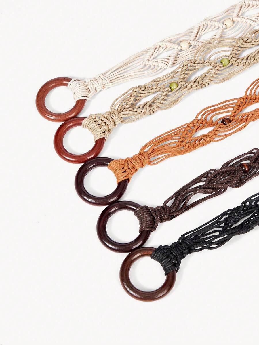Opalesca Thời trang xuân hè nhiều màu Bohemian phong cách retro dây sáp thủ công thắt lưng rỗng bện tròn bằng gỗ kèm thắt lưng váy mùa hè, mùa thu, mùa đông, Halloween - nhiều màu - Xem 1