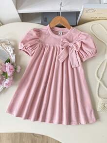 Elladie kids Đầm vàng tay phồng viền ren cho bé gái, kiểu dáng ngọt ngào và dễ thương, thanh lịch và tươi tắn cho mùa hè. - Hồng - Xem 5