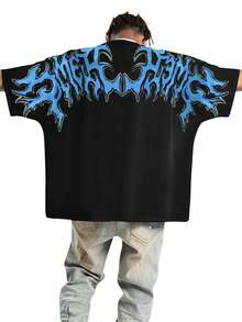 ROMWE MEN Anime T-shirt ample à manches courtes avec imprimé graphique pour hommes, été - Noir - Voir 3
