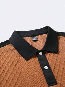 Manfinity Joysei Camisa polo de hombre con cuello y puños de punto jacquard de unicolor y textura, con 2 botones - Marrón - Ver 5
