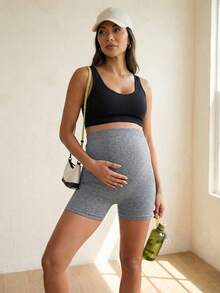SHEIN Adjustable Waist Casual Sports Shorts For Pregnant Women - Dark Grey - View 2
