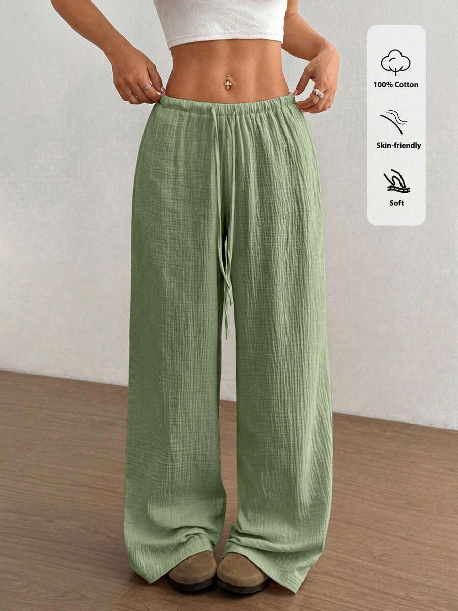 Flirla Women's Ultra Low Waist Casual Cotton Straight Leg Pants Fall Cloth For Women - Green - View 1