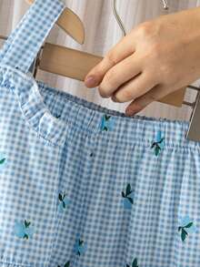 SHEIN Playful Pals 2026春夏新款女童可爱柠檬印花荷叶边吊带上衣和裤子两件套，面料柔软，时尚度假/旅行必备，夏季休闲装 - 藍色 - 查看 5