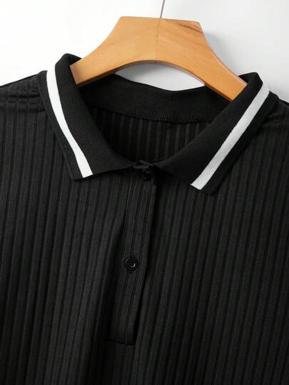 GlowEve CURVE 大码休闲 Polo 领 T 恤，适合户外、休闲、街头穿着，罗纹面料，运动风短款 T 恤