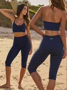 Fluxe Women's Solid Color Elastic Waist Casual Versatile Bermuda Leggings - Navy Blue - View 3
