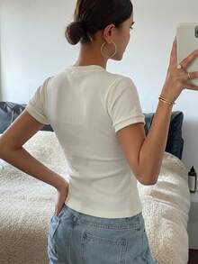 Livesso Women's Striped Short Sleeve Fitted T-Shirt Summer - Beige - View 4