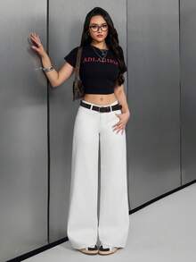SHEIN ICON 女士百搭休闲纽扣拉链口袋牛仔裤 - 白色 - 查看 6