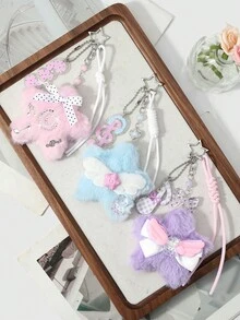 ROMWE Kawaii 1 Colgante DIY para bolso con oso de auriculares creativo y dulce, multicolor, con purpurina fina, lentejuelas, nota, cordones ajustables, lazo de lunares, alas, estrellas y diseño brillante de pastel de pescado - Multicolor-5 - Ver 2