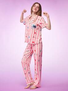 Conjunto de pijama con bolsillo y cuello con adorno - Multicolor - Ver 4
