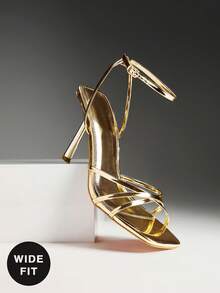 SHUZIA Women's Wide-Fit Elegant Minimalist Stiletto Heel Ankle Strap Sandals - Gold - View 1