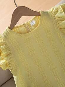SHEIN Genkimix Kids Blusa de manga de vuelo de unicolor casual de verano para niña joven - Amarillo - Ver 2