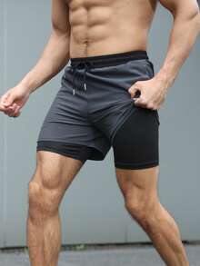 Gym Rark Herren Kontrast-Farbe Kordelzug Elastischer Bund Tasche Casual Sport Shorts - Dunkelgrau - Übersicht 4